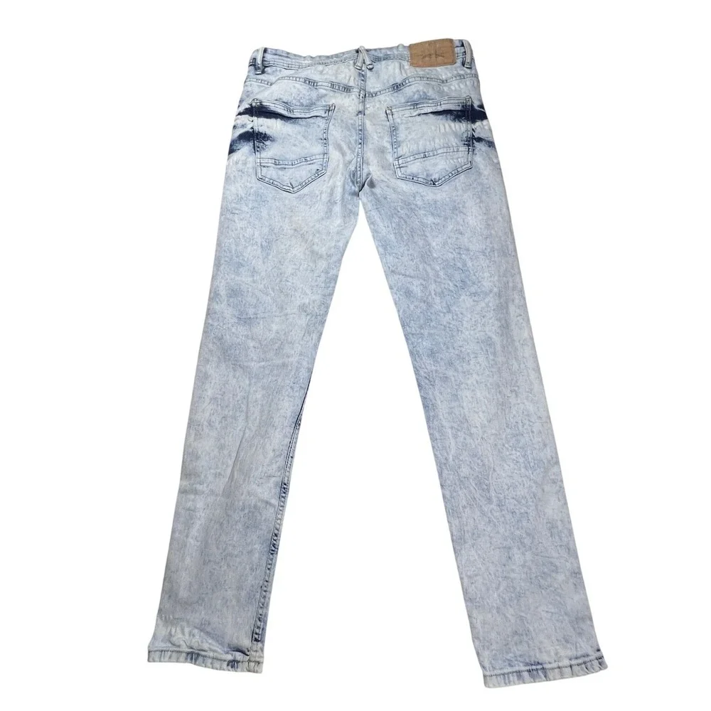 Jeanius Akademiks Jeans Mens 32 Light Blue Acid Wash Distressed Streetwear Denim